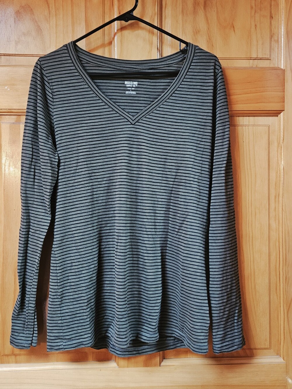 Green And Black Striped Basic Long Sleeve Tee